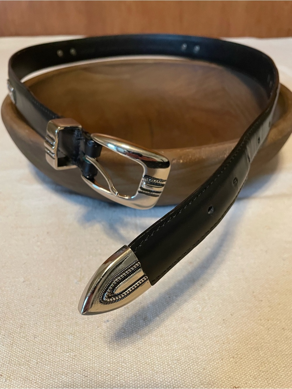Black Leather Men's Concho Belt with Silver Buckle
